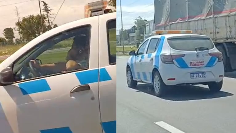 Filmaron a un móvil de Seguridad Ciudadana sin luces en la Circunvalación y con el conductor hablando por celular.