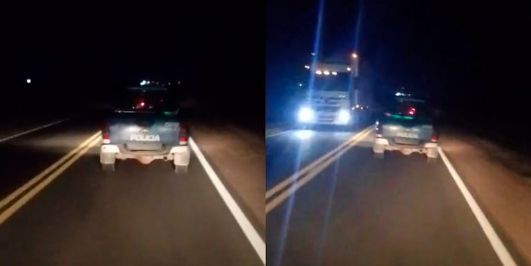 Filmaron a un patrullero manejando sin luces traseras en plena ruta.