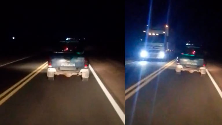 Filmaron a un patrullero manejando sin luces traseras en plena ruta.