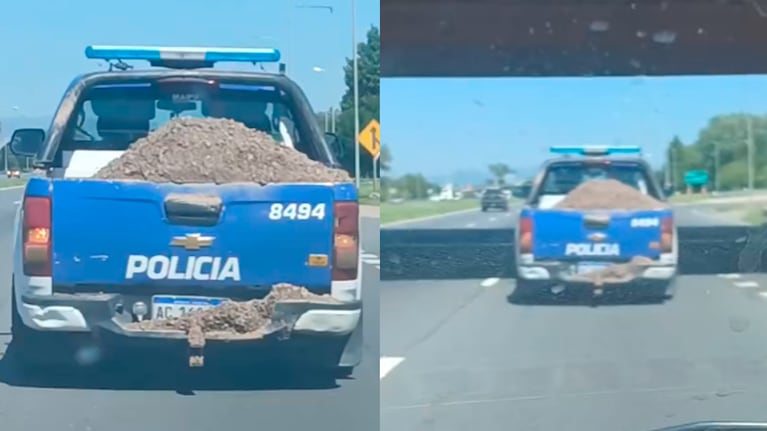 Filmaron un móvil de la Policía transportando arena.