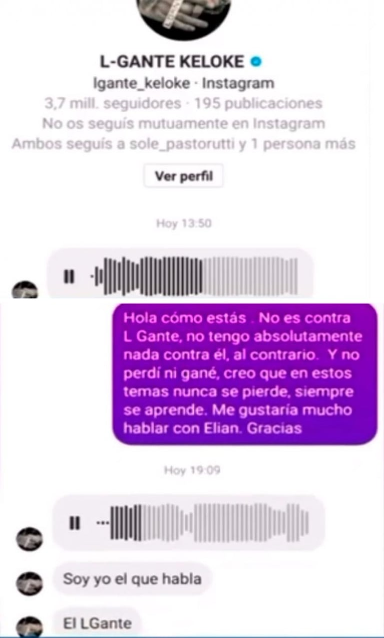Filtran audios y mensajes que L-Gante le mandó a la concejala de Rosario que lo criticó