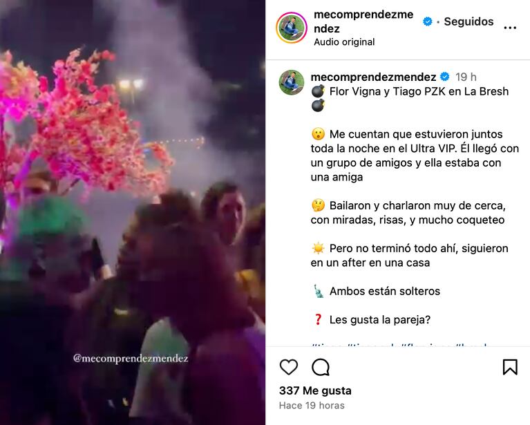 Flor Vigna, muy cerca de Tiago PZK. Fuente: Instagram.