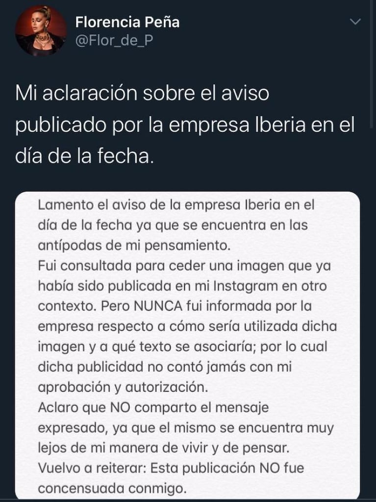 Florencia Peña se enojó por una publicidad con su imagen: "No fue consensuada conmigo"