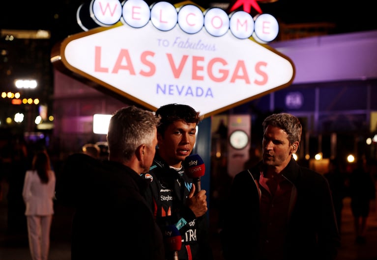 Formula One F1 - Las Vegas Grand Prix - Las Vegas Strip Circuit, Las Vegas, Nevada, U.S - November 18, 2023 Williams' Alexander Albon talks to the media after qualifying REUTERS/Finn Blake