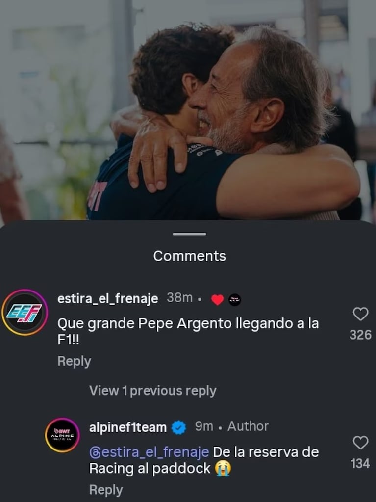 Frnacella y Colapinto generaron reacciones en la escudería de Colapinto.