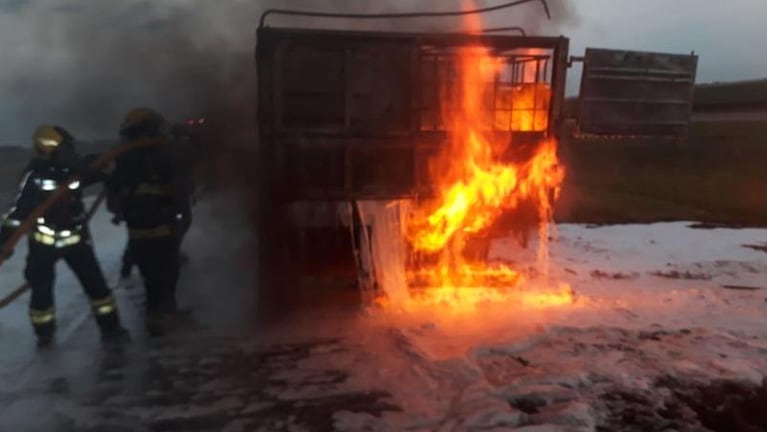 Fuego en la autopista a Rosario: se incendió un camión con material combustible