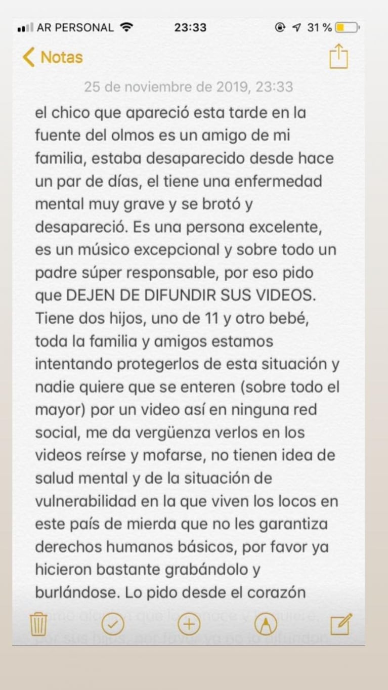 Fuente del Perdón: el hombre detenido por bañarse desnudo tendría una "enfermedad mental"