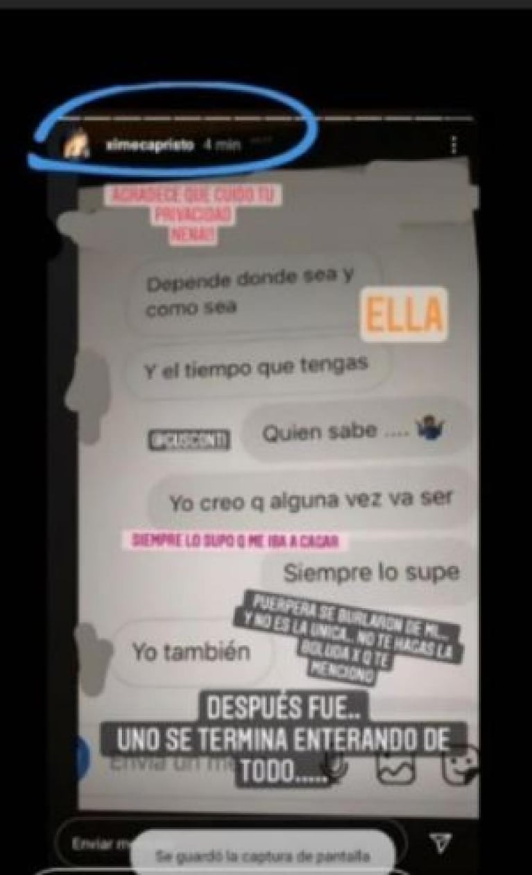 Fuerte posteo de Ximena Capristo después del escándalo por los chats de Gustavo Conti