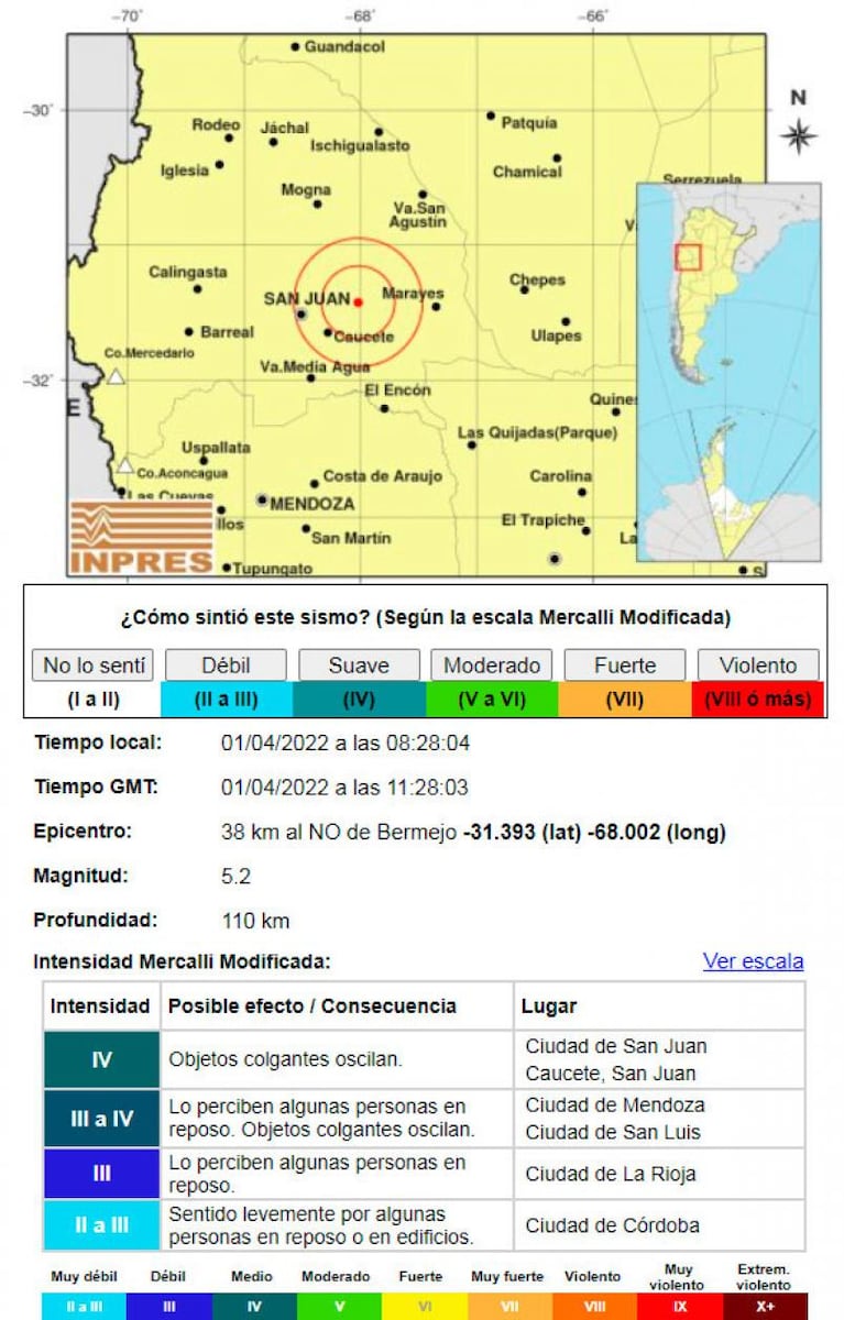 Fuerte temblor con epicentro en San Juan se sintió en Córdoba