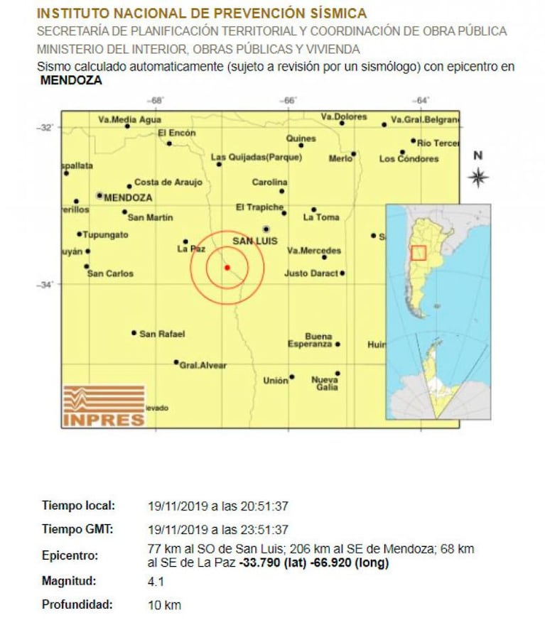 Fuerte y breve temblor con epicentro en Mendoza se sintió en Córdoba