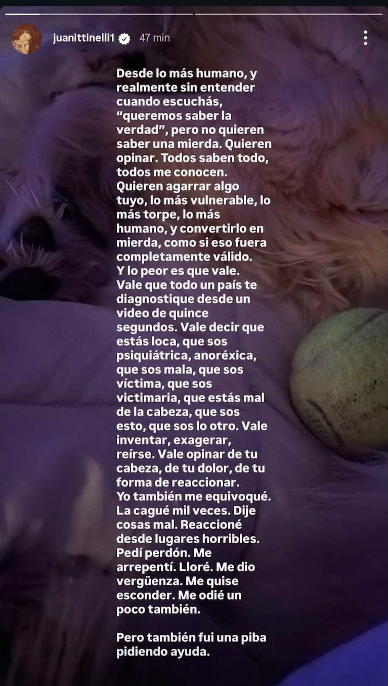 “Fui una piba pidiendo ayuda”: el fuerte descargo de Juanita Tinelli tras la denuncia por violencia a su ex