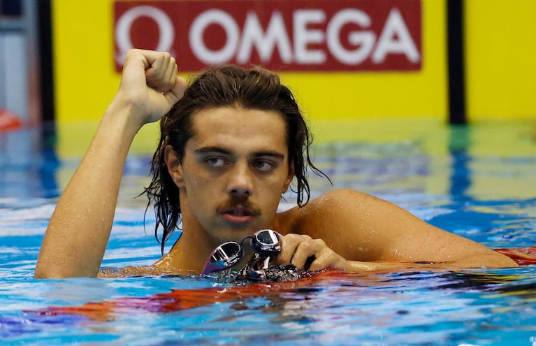 Fukuoka 2023 World Aquatics Championships - Swimming - Marine Messe Fukuoka Hall A, Fukuoka, Japan - July 24, 2023 Italy's Thomas Ceccon celebrates after winning the men's 50m butterfly final REUTERS/Issei Kato