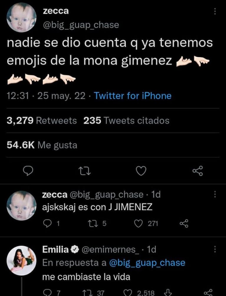 Furor por los "emojis de La Mona": la reacción de Emilia Mernes