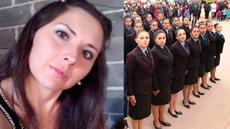 Gabriela Michael, de civil y el día de su egreso en la Policía.