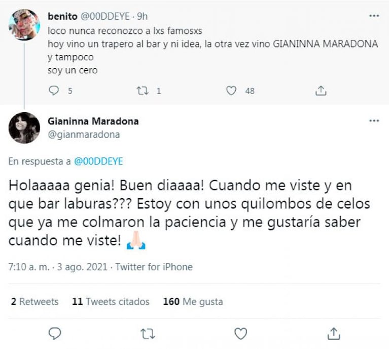 Gianinna Maradona explotó y estaría en crisis con Osvaldo: “Estoy con un quilombo de celos”