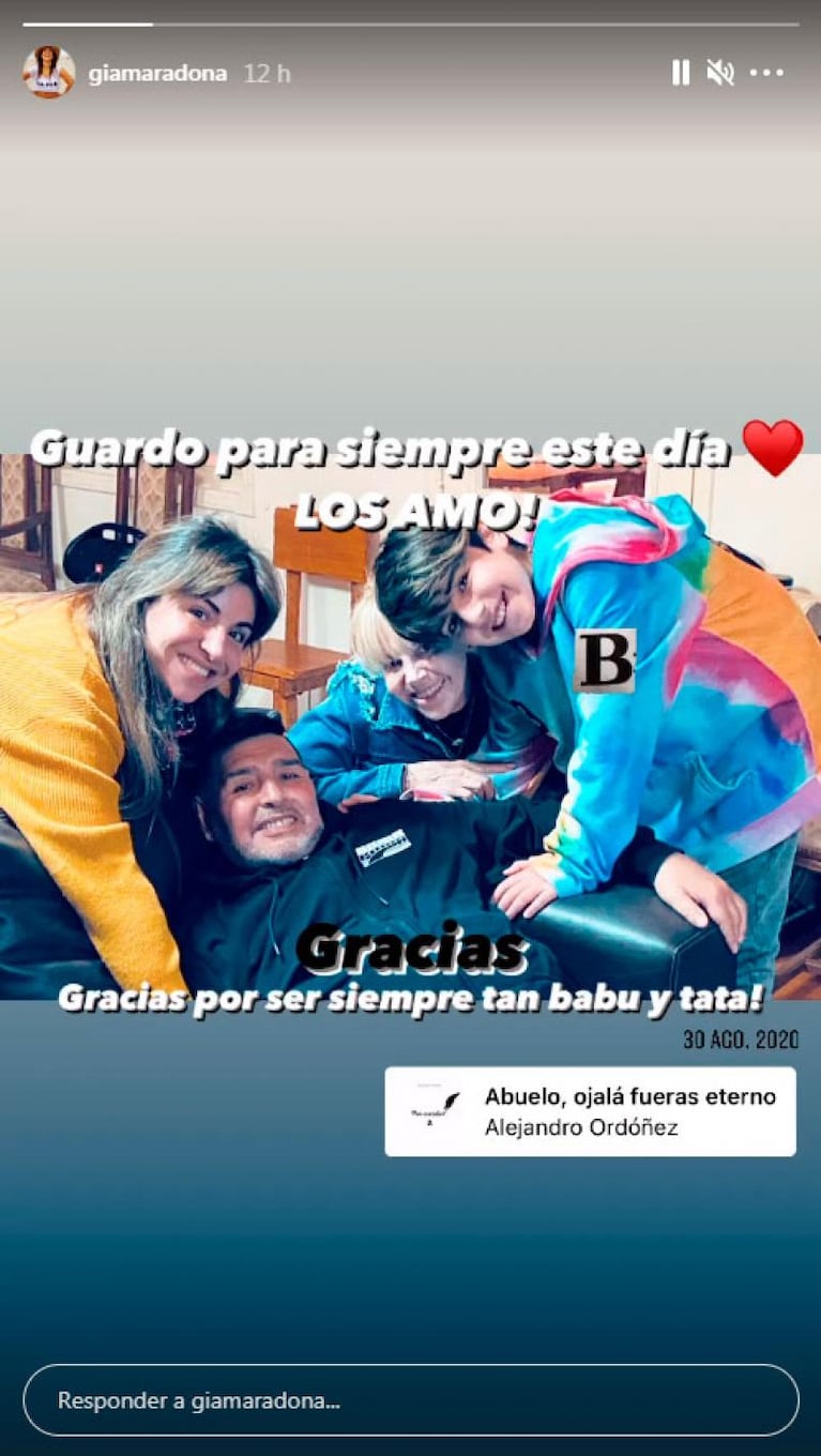 Gianinna Maradona subió la última foto de su hijo junto a Diego y Claudia