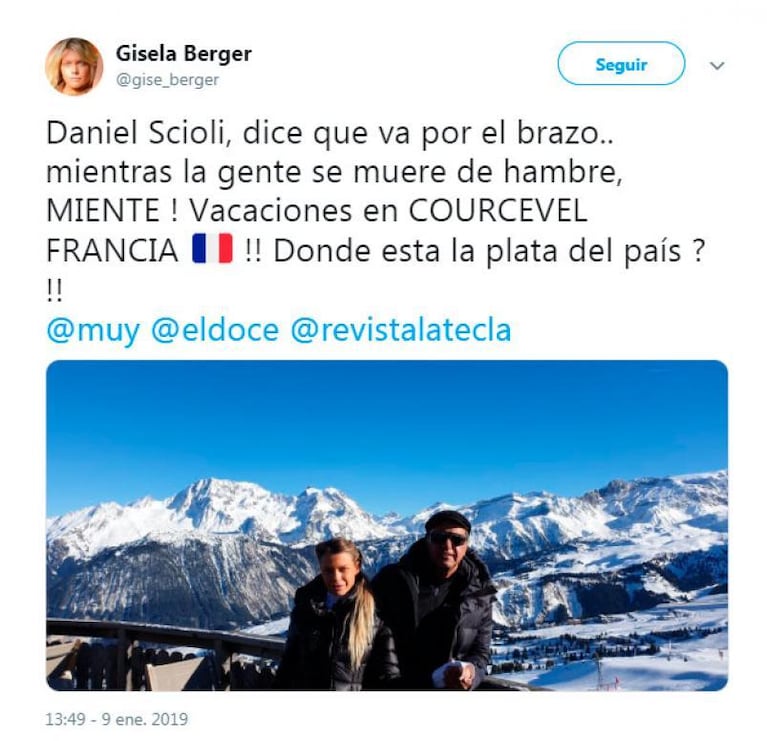 Gisela Berger defenestró a Daniel Scioli tras su denuncia por amenazas