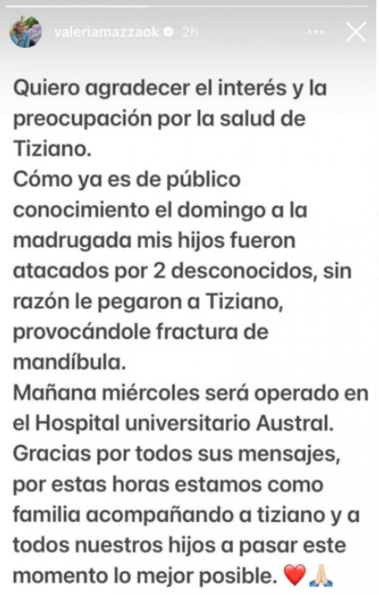 Golpearon al hijo de Valeria Mazza a la salida de un boliche: “Le pegaron sin razón”