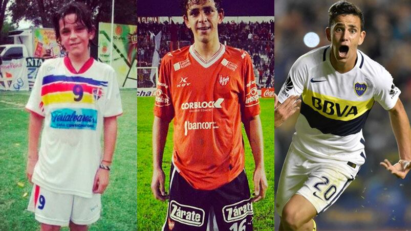 Gonzalo Maroni, en el torneo del Doce y con las camisetas de Instituto y Boca.