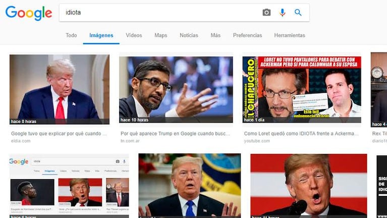 Google tuvo que explicar por qué al buscar “idiota” aparecen fotos de Trump