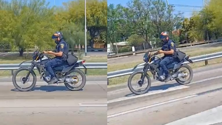 Grabaron a un policía usando el celular en plena Circunvalación.