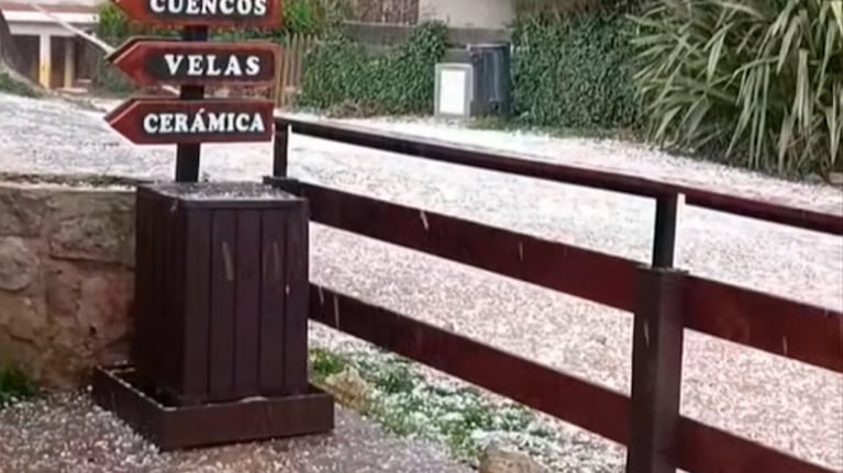 Granizo en La Cumbrecita en medio del alerta por tormentas.