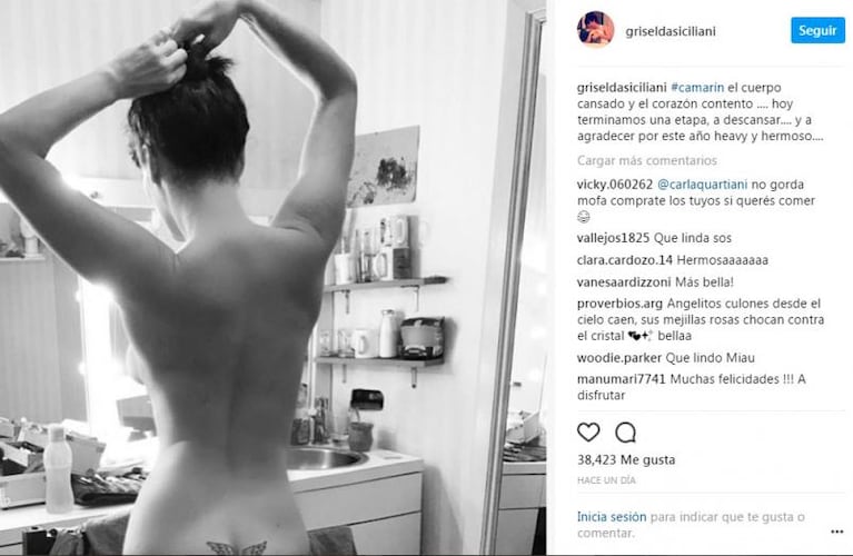 Griselda Siciliani se desnudó y mostró un tatuaje prohibido