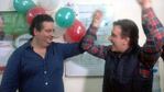 Gustavo Brandán y Martín Llaryora festejan la victoria de las PASO. (Foto: Radio Jesús María.)