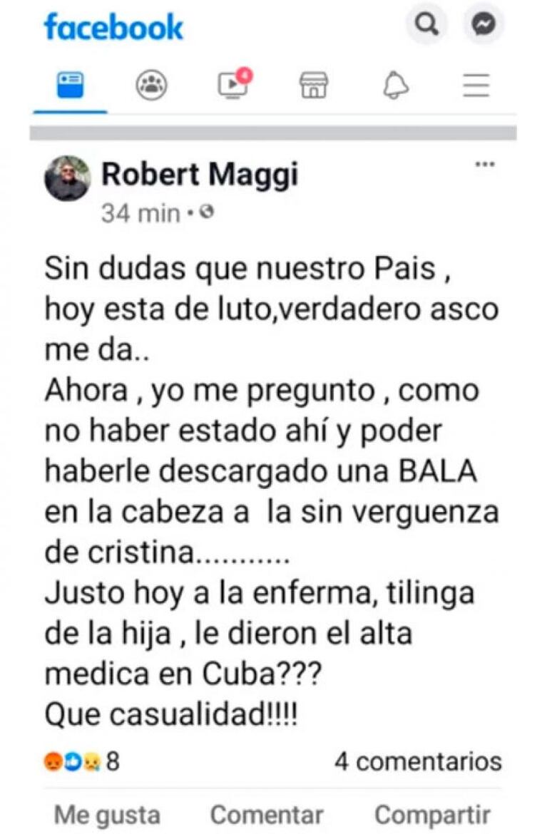 Habló el empresario cordobés que amenazó con “descargarle una bala” a Cristina Kirchner