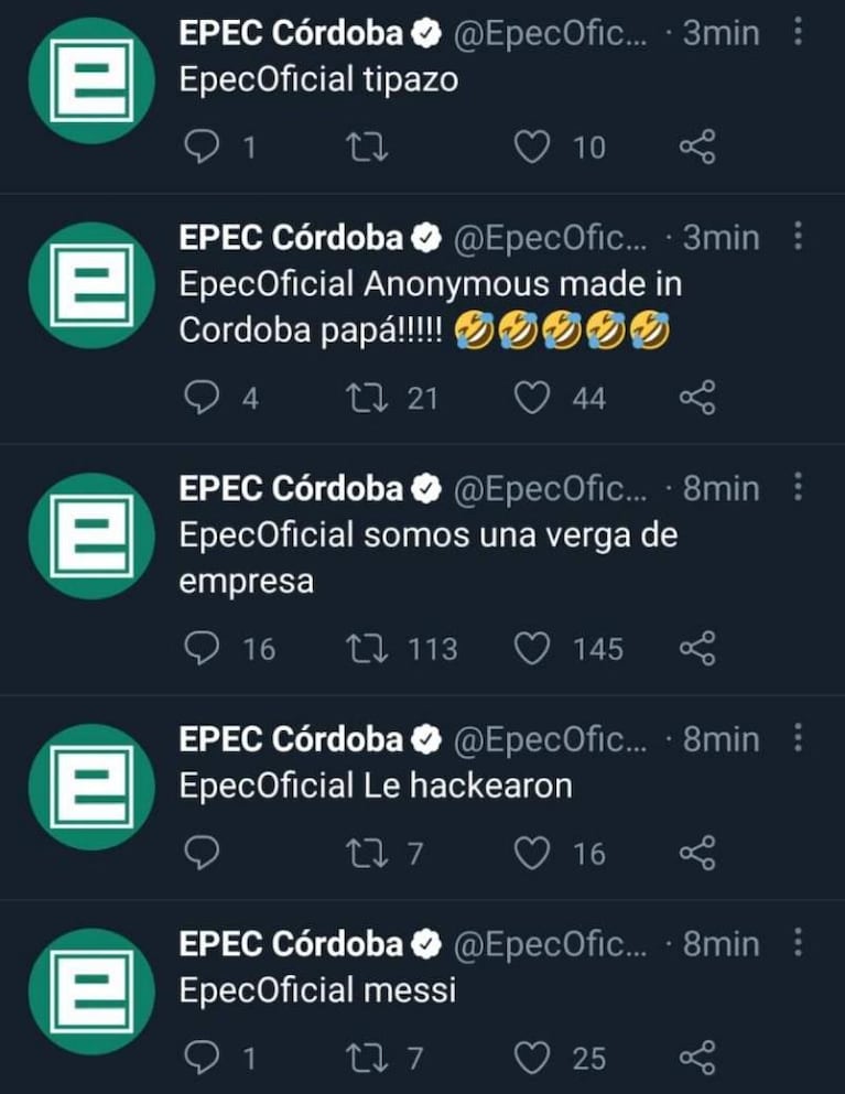 Hackearon el Twitter de EPEC: hubo insultos y burlas en redes sociales