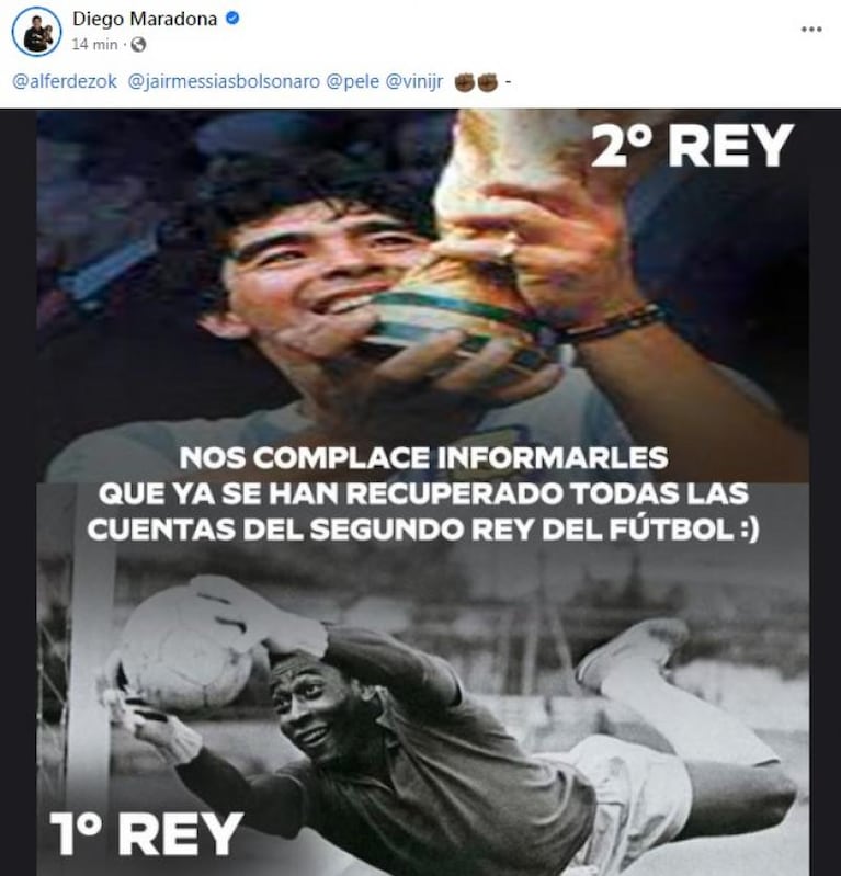 Hackearon la cuenta de Facebook de Maradona e hicieron posteos repudiables