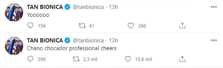 Hackearon la cuenta de Tan Biónica y tuitearon contra Chano y Alberto Fernández