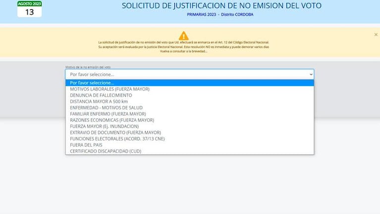 Hasta cuándo hay tiempo de justificar la no emisión del voto en las Paso