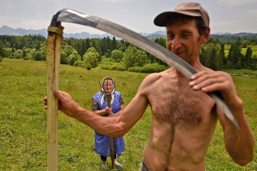 Henificación tradicional en Polonia. Guadaña y horca. Bartlomiej Jurecki