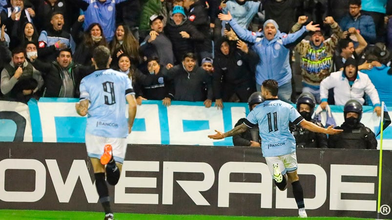 Hesar, con la boca llena de gol. Foto: Prensa Belgrano.