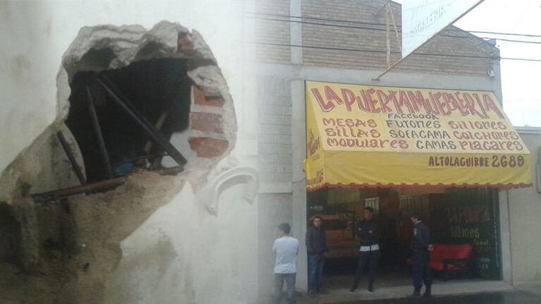 Hicieron un boquete para robar en una distribuidora de galletas. Foto: Natalia Martin.