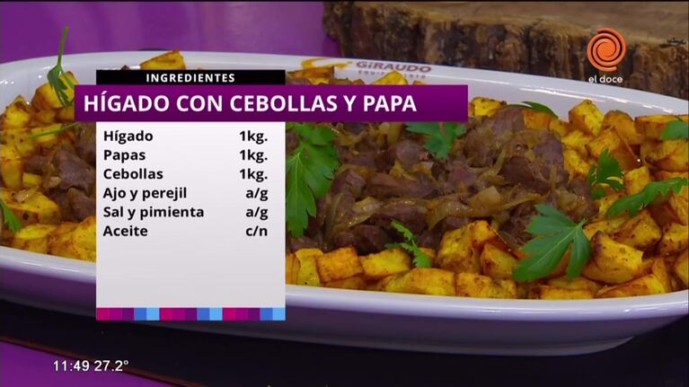 Hígado con cebolla y papa