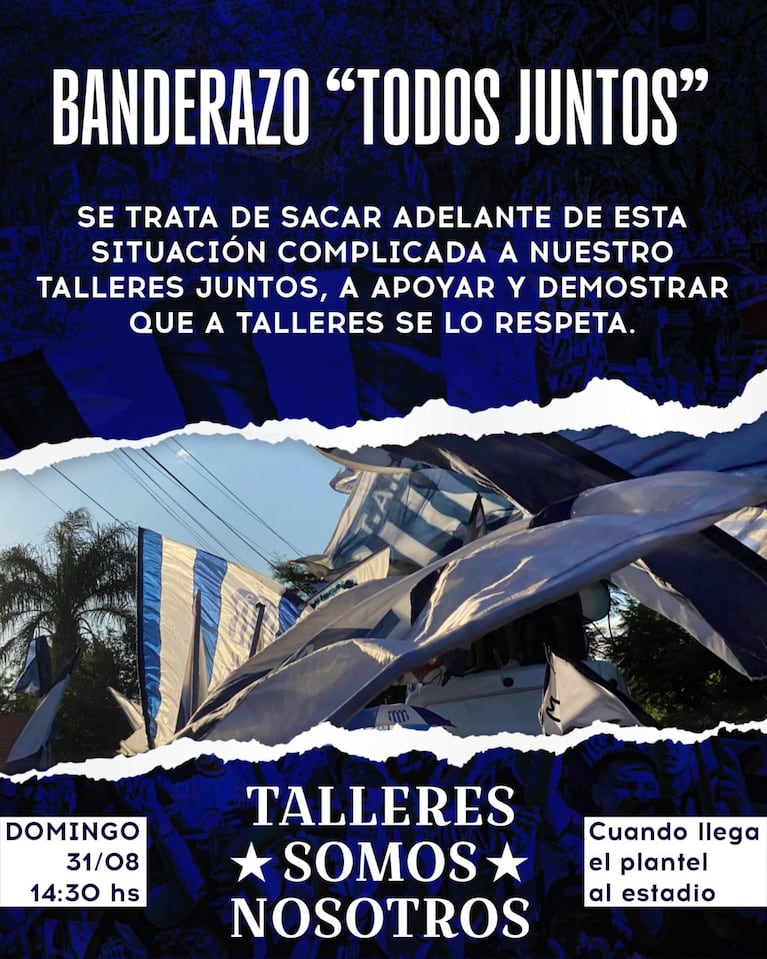 Hinchas de Talleres convocan un banderazo para recibir a los jugadores en el Kempes.