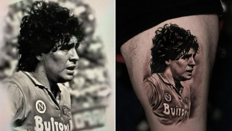 Homenaje en la piel: Diego Maradona Junior se hizo un enorme tatuaje de su papá