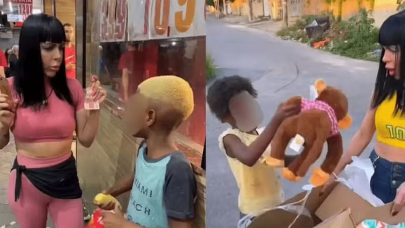 Escándalo en Brasil: dos influencers se grabaron mientras les regalaban una banana y un mono a nenes negros