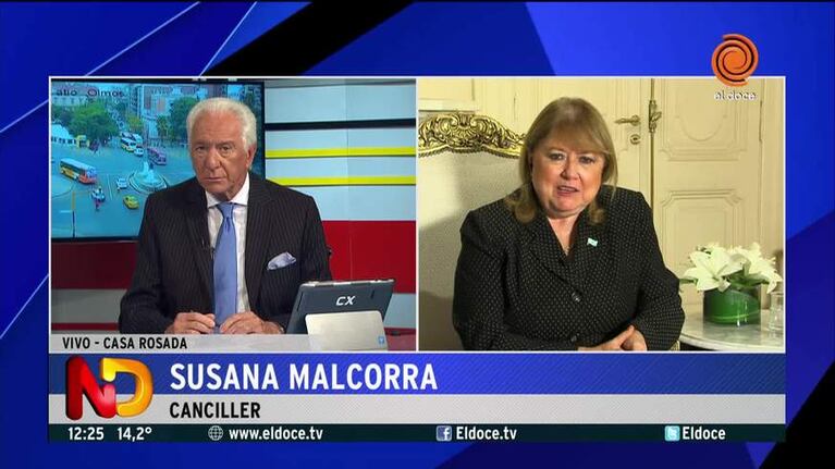 La canciller Malcorra en Noticiero Doce