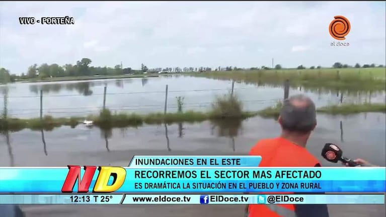 La inundación dejó varias familias bajo el agua en Porteña
