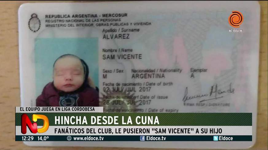 Sam Vicente, el bebé hincha desde la cuna