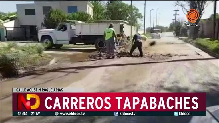 Manos a la obra: carreros hicieron tareas de bacheos