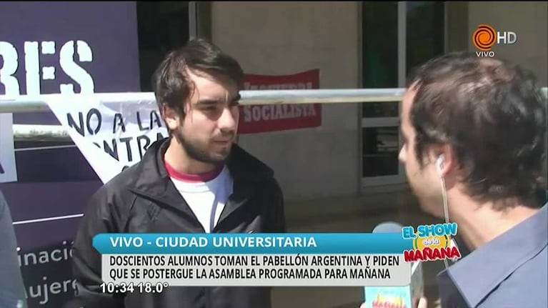 Protesta de alumnos en el Pabellón Argentina