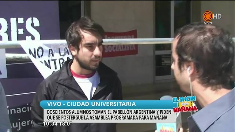 Protesta de alumnos en el Pabellón Argentina
