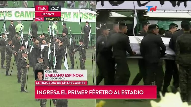 La llegada de los cuerpos al estadio del Chapecoense