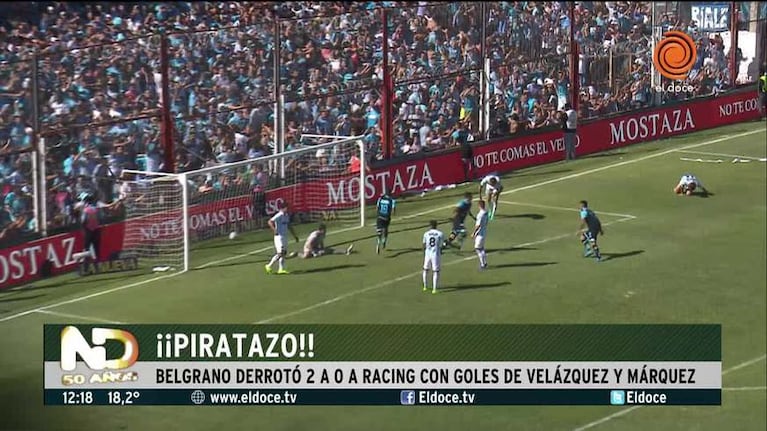 La alegría de los jugadores de Belgrano tras el triunfo a Racing