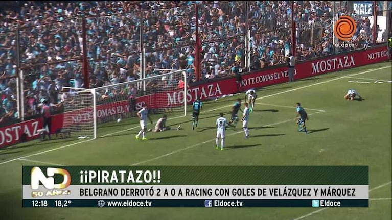 La alegría de los jugadores de Belgrano tras el triunfo a Racing