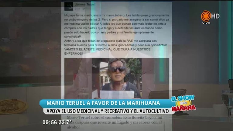 Mario Teruel a favor de la marihuana